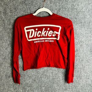Dickies American Original Womens XS Red Crop Top Long Sleeve Tee Shirt